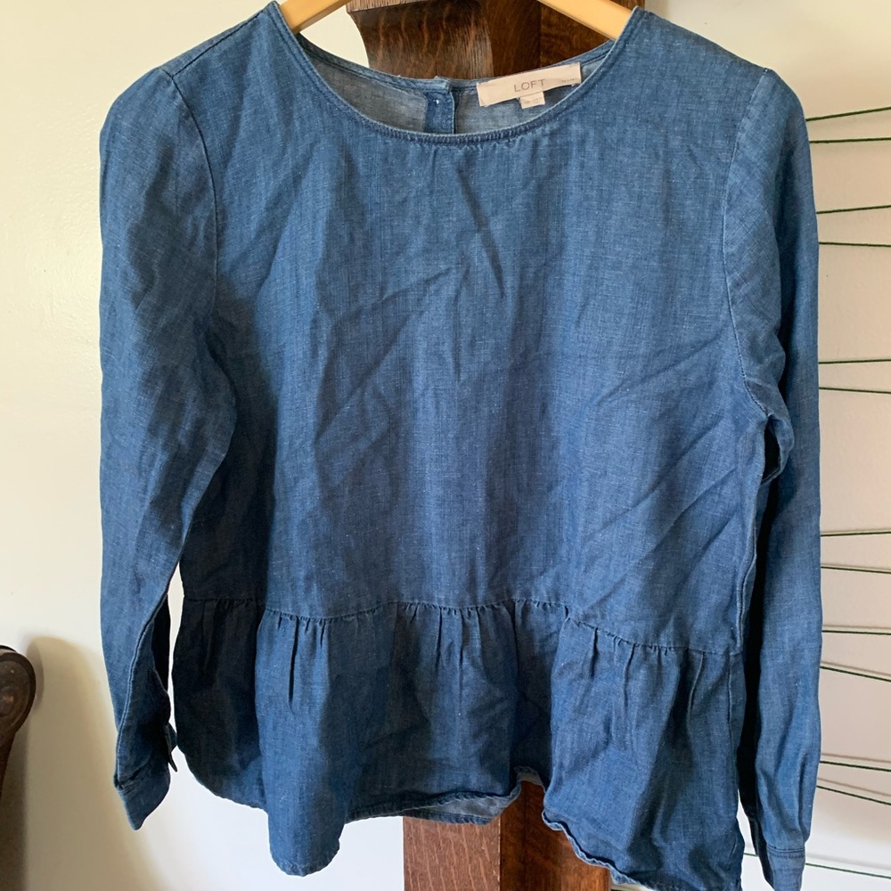 LOFT Peplum Top - M Petite - Linen/Lyocell